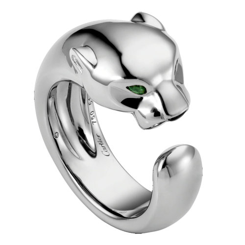 CARTIER/卡地亚  Panthère 系列 18克拉白金沙弗莱石榴石玛瑙豹子戒指/指环B4099500