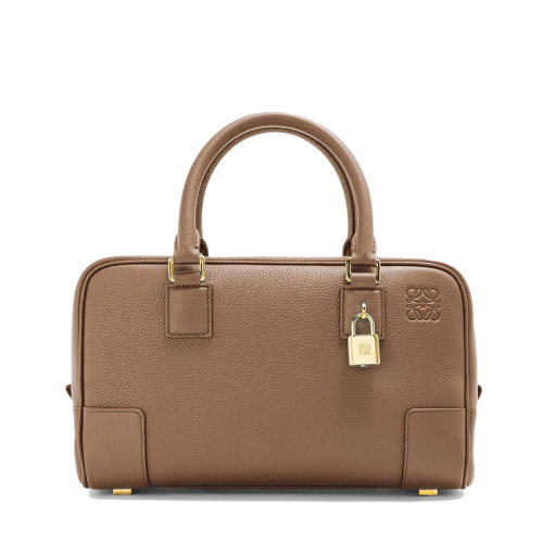 LOEWE/罗意威 22春夏新款Amazona 23系列 女士巧克力色粒面小牛皮金色挂锁装饰单肩斜挎手提包0010640688