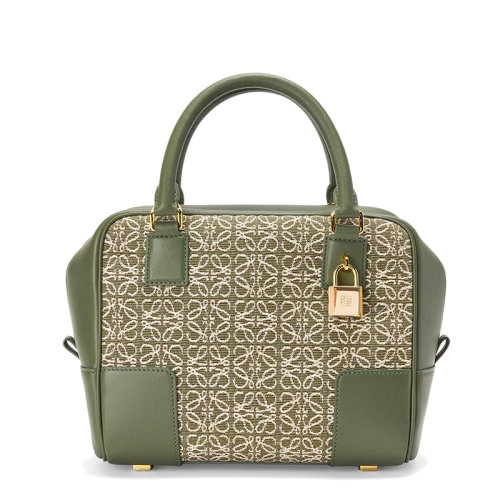 LOEWE/罗意威  Amazona 19系列 女士鳄梨绿提花刺绣绿色小牛皮金属挂锁手提单肩包0010623338