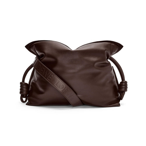 LOEWE/罗意威  22秋冬新款 Puffer Flamenco系列 女士黑巧克力色纳帕小羊皮鹅毛填充磁扣拆卸肩带字母压花手提斜挎单肩包A411FC1X67-9517
