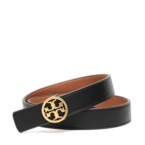 Tory Burch/汤丽柏琦 女士黑色棕色皮革双T金色板扣式双面皮带腰带 56643