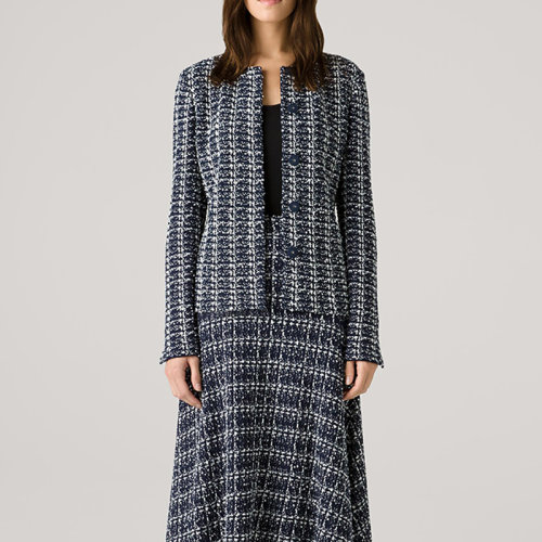 【21春夏新款】St.John/盛蔷2021春季新款针织格纹修身外套女士夹克K6130X1