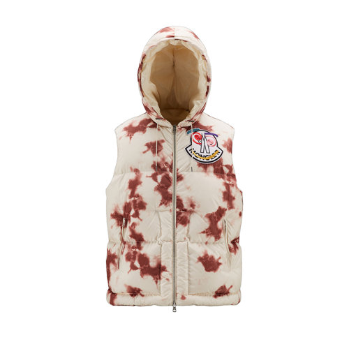 Moncler/蒙克莱 22年秋冬新款 Nene系列 男士奶油白色/勃艮第红色科技尼龙扎染印纹羽绒马甲H20921A00027M2010S04