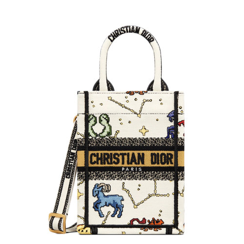 DIOR/迪奥 22新款BOOK TOTE系列 女士奶白色面料多色Pixel Zodiac图案刺绣单肩斜挎手提托特包S5555CRTY_M941