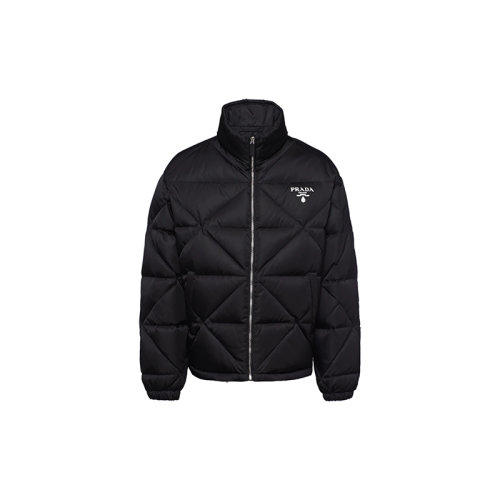 PRADA/普拉达 22年新款 男士黑色尼龙饰有印花LOGO图案立领和隐藏式兜帽羽绒服外套SGB803_1WQ8_F0002_S_202