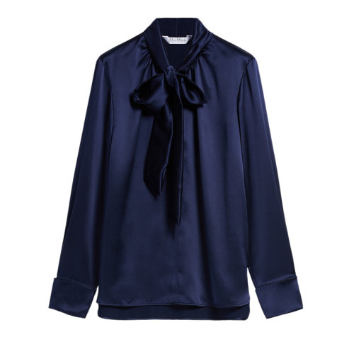 MaxMara/麦丝玛拉 22年秋冬新款 TENEBRE系列 女士海军蓝色真丝围巾衬衫1116082906003