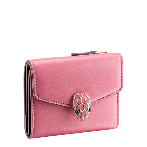 BVLGARI/宝格丽 SERPENTI FOREVER系列 女士粉色小牛皮蛇头扣三折钱包291178