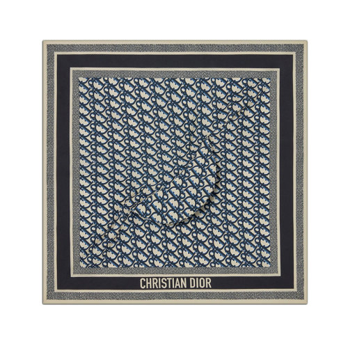 DIOR/迪奥 22年早春新款 女士海军蓝色纯桑蚕丝老花印花遮阳帽头巾帽21DOB150I600_C540