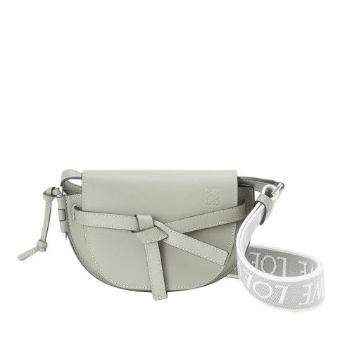 LOEWE/罗意威 22春夏新款Gate Dual系列 女士迷你灰白色柔软小牛皮提花织物肩带单肩斜挎包腰包A650N46X13-1760
