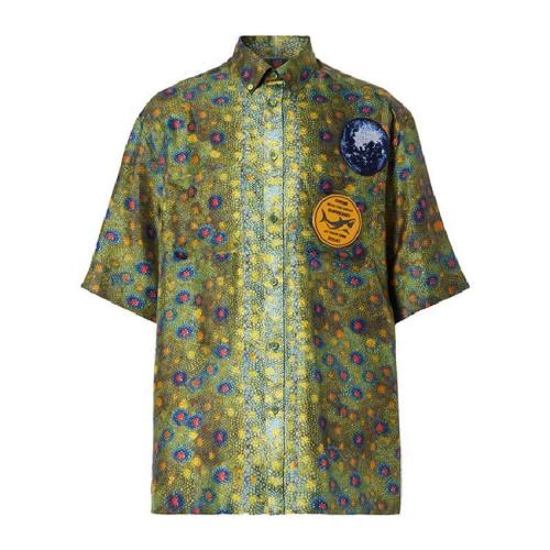  BURBERRY/博柏利 男士绿色棉质短袖衬衫 45676181 PLFSX