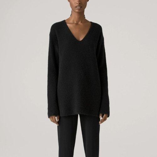 St.John/盛蔷白色羊绒低V领长款女士针织衫/毛衣K501032