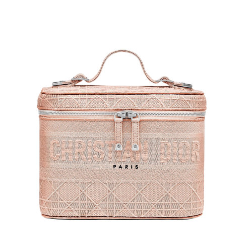 DIOR/迪奥 DIORTRAVEL系列 浅粉色藤格纹刺绣化妆包手提包 S5480VREY_M957
