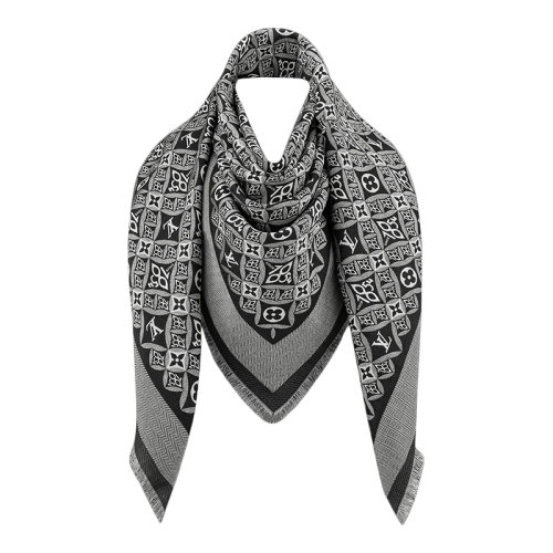 Louis Vuitton/路易威登 22年早春新款 Monogram Since 1854系列 女士黑色老花真丝羊毛混纺围巾披肩MP2821