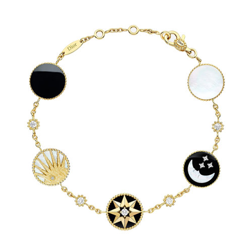 DIOR/迪奥  ROSE DES VENTS 和 ROSE CéLESTE 18K金黄金镶嵌黑玛瑙白色贝母钻石星月手链JSAM95011_0000