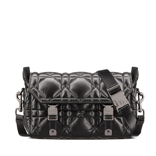 DIOR/迪奥 22新款DIORCAMP系列 女士小号黑色牛皮革超大藤格纹搭扣翻盖开合单肩斜挎信使包M1243BMIG_M900