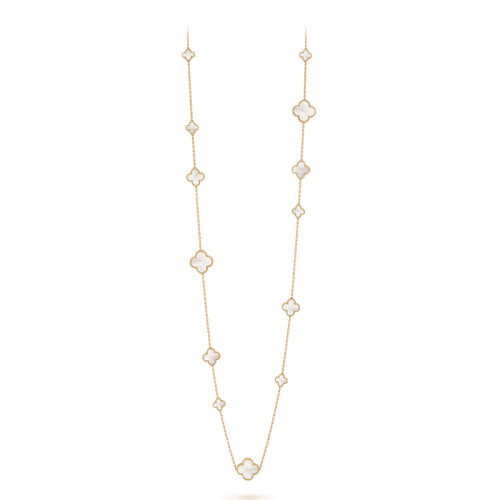 Van Cleef & Arpels/梵克雅宝 经典Magic Alhambra系列 18k金黄金白色珍珠母贝16四叶草长项链VCARD79300