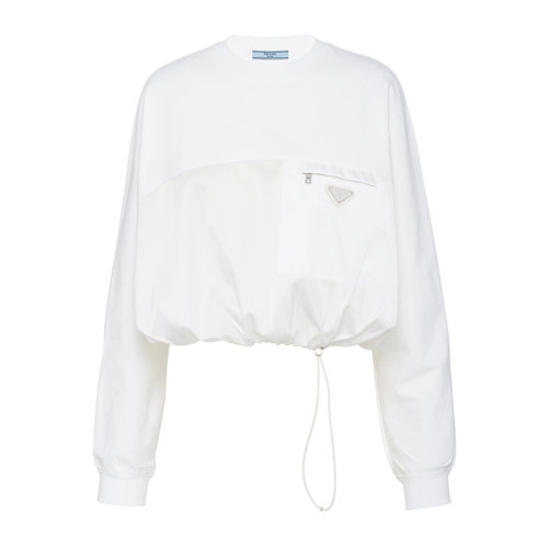 PRADA/普拉达  女士白色棉质再生尼龙平纹针织Oversize圆领卫衣134632_1YYA_F0N40_S_212
