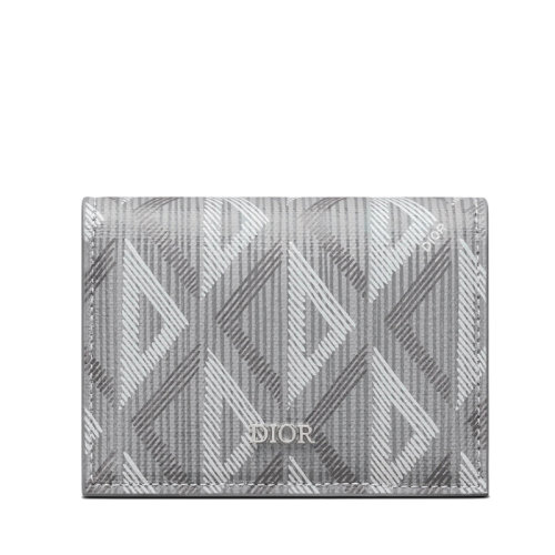 DIOR/迪奥 22春夏新款 男士灰色CD Diamond图案帆布光滑牛皮革翻盖按扣名片夹2ESCH136DCO_H42E