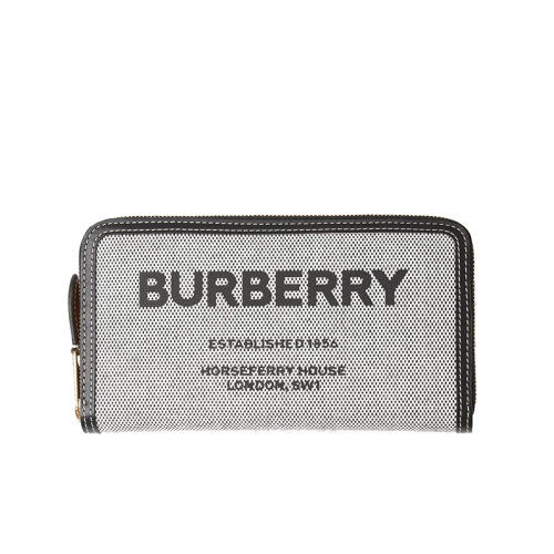BURBERRY/博柏利  黑色/棕褐色帆布皮革Horseferry印花钱包80394931