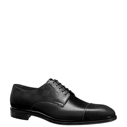 Louis Vuitton/路易威登 22年早春新款 MINISTER系列 男士石墨灰色釉面小牛皮Damier格纹图案印花德比鞋乐福鞋1A5V0P