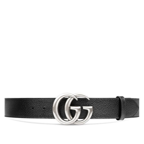 GUCCI/古驰   经典款男士黑色荔枝纹小牛皮双G银扣腰带 406831DJ20N1000