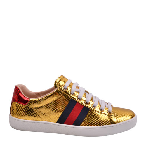 GUCCI/古驰 女鞋女士休闲运动鞋 经典款式限量金色蛇纹亮面 387993E9W70    bh