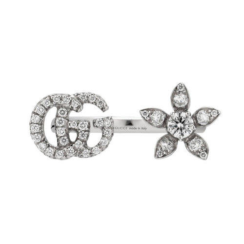 GUCCI/古驰 Gucci Flora 双G和花朵细节镶钻18k金白金钻石戒指 58J85689066