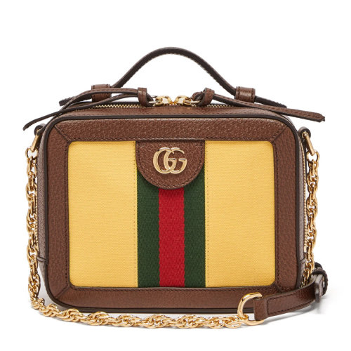 GUCCI/古驰 女士棕色植物皮革GG徽标条纹装饰单肩包斜挎包相机包女包 602576-9ARDG-7161