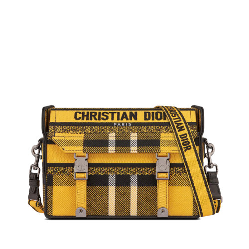 DIOR/迪奥 22新款DIORCAMP系列 女士小号黄色黑色Check'n'Dior图案刺绣格纹单肩斜挎手提邮差包M1241BRUY_M33C