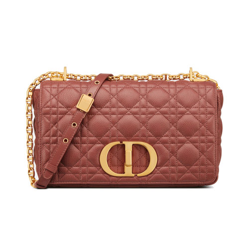 DIOR/迪奥 23新款 CARO系列 女士中号铁锈色小牛皮CD纽扣翻盖开合复古金色饰面拆卸调节肩带肩背斜挎包M9242UWHC_M48M
