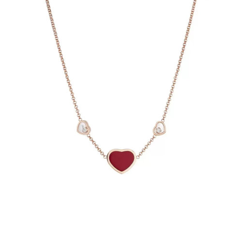 Chopard/萧邦 女士经典款Happy Hearts系列 快乐爱心18K金玫瑰金镶红玉髓和钻石项链 81A082-5801