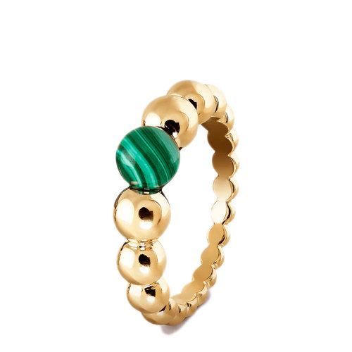 Van Cleef & Arpels/梵克雅宝 经典Perlée couleurs variation系列 18K金白金圆形孔雀石戒指指环VCARO5M200