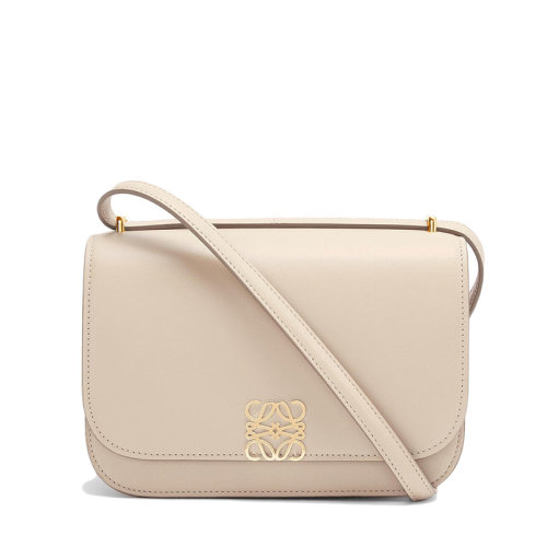 LOEWE/罗意威 Goya系列 女士小号幽灵白色小牛皮金色金属徽标点缀单肩斜挎包0010640597
