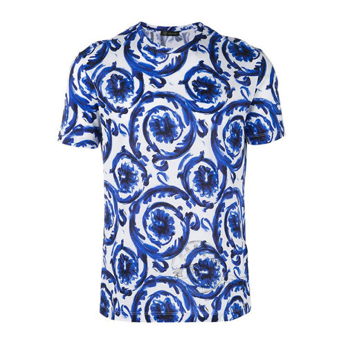 VERSACE JEANS/范思哲牛仔 男士蓝色印花棉质圆领上衣短袖T恤 A76112-1185-A71Y