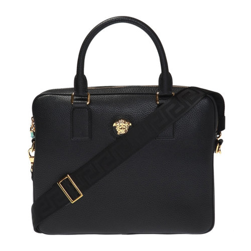 VERSACE/范思哲 男士黑色牛皮荔枝纹美杜莎金头手提包单肩包公文包DLC5105-DGOVV-D41OH