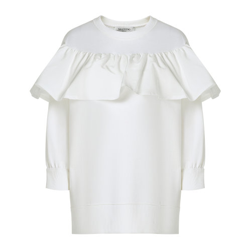 Valentino/华伦天奴 白色 女士荷叶摆设计长袖卫衣 TB0MF05V5H50BO 2020年春夏