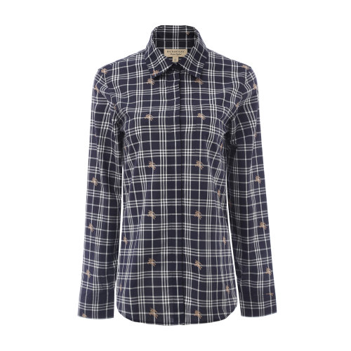 纯棉深蓝色格纹女士长袖衬衫 BURBERRY/博柏利 服装 巴宝莉 女装 内搭 长衬