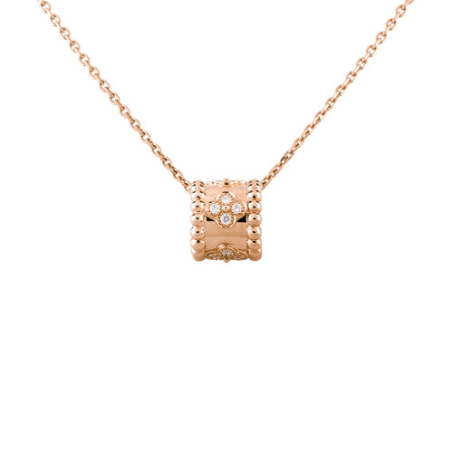 Van Cleef & Arpels/梵克雅宝 Perlée trèfles系列 18K金玫瑰金三叶草图案镶嵌16颗钻石环形吊坠VCARO2EE00