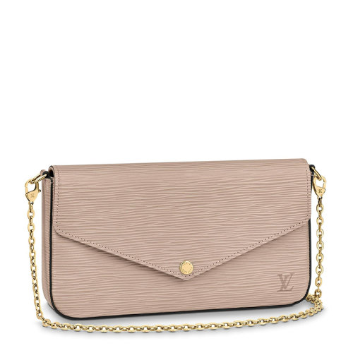 Louis Vuitton/路易威登 22春夏新款FéLICIE系列 女士象灰色水波纹牛皮革徽标印花金扣金链配可拆卸贴袋翻盖开合单肩斜挎手拿链条信封包M68758