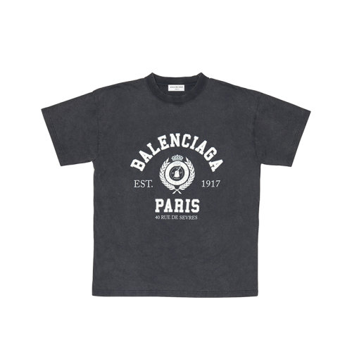 Balenciaga/巴黎世家 22年早春新款 COLLEGE 1917系列 女士黑色纯棉复古平纹面料中等剪裁短袖T恤612965TMV981000