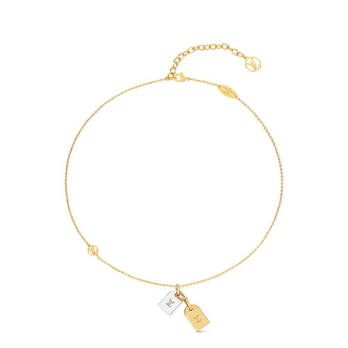 Louis Vuitton/路易威登 22春夏新款NANOGRAM系列 金色/银色金属镂刻徽标双色微型姓名吊牌项链M63141