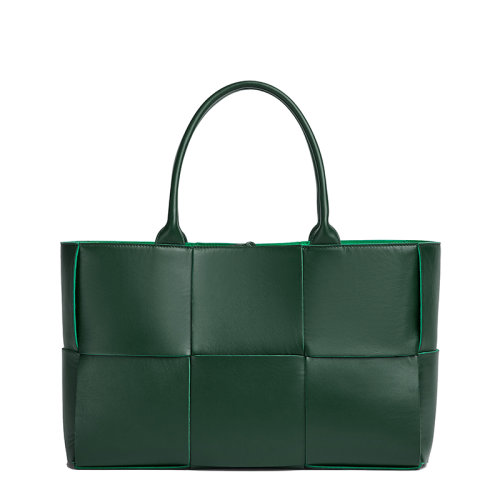 Bottega Veneta/葆蝶家 ARCO系列 雨树绿色小羊皮 Intreccio编织手提托特包609175VMAY33038