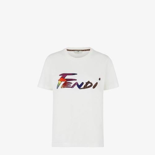  FENDI芬迪 22年秋冬 女士 短袖T恤 白色棉质T恤 FS7254AJXGF0ZNM
