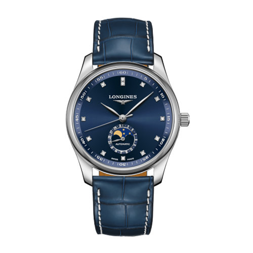 LONGINES/浪琴 名匠系列 自动机械蓝盘蓝皮表带镶钻月相男表40毫米L2.909.4.97.0