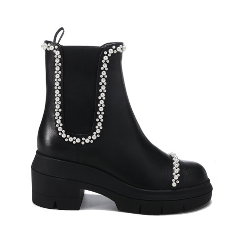 Stuart Weitzman/斯图尔特韦茨曼【22春夏新款】女士皮革/织物厚底靴子短靴切尔西靴 NORAH DEMPRL BOOTIE