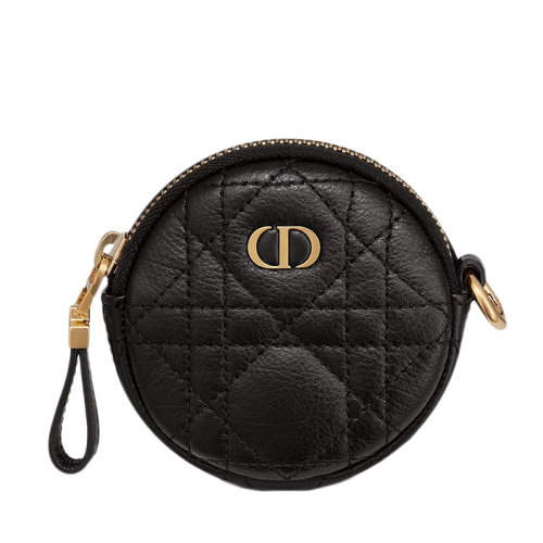 DIOR/迪奥 CARO系列 女士黑色菱纹柔软小牛皮可拆卸圆型拉链零钱包S5035UWHC_M900