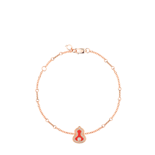 QEELIN/麒麟珠宝 22春夏新款Wulu系列 18K金玫瑰金葫芦造型镶嵌钻石红玛瑙手链WU-040-LGBL-RGDRA