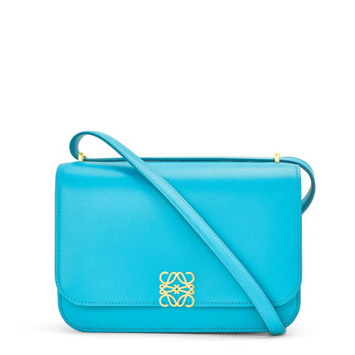 LOEWE/罗意威 20  Goya系列 女士青色真丝小牛皮金属徽标磁扣单肩斜挎包0010594281