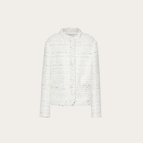  VALENTINO华伦天奴 22年秋冬 女士 夹克 VESTE EN TWEED ARGENTé XB3CE27H6U1857
