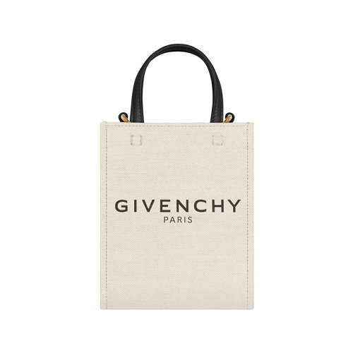 Givenchy/纪梵希 22新款 Cabas G系列 女士米色迷你棉麻帆布字母标志拆卸肩带皮革手柄金色饰面立式单肩手提包BB50R9B1DR-255